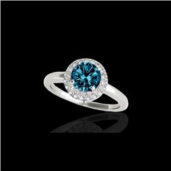 1.43 ctw SI Certified Fancy Blue Diamond Halo Ring 10K White Gold