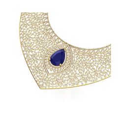 63.93 ctw Sapphire & VS Diamond Necklace 18K Yellow Gold