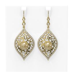 2.78 ctw Diamond and Pearl Earrings 18K Yellow Gold