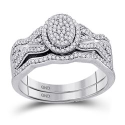 10kt White Gold Round Diamond Oval Cluster Bridal Wedding Engagement Ring Band Set 3/8 Cttw