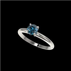 .75 ctw Certified Intense Blue Diamond Engagement Ring 10K White Gold