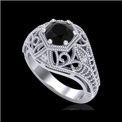 1.07 ctw Fancy Black Diamond Engagement Art Deco Ring 18K White Gold
