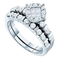 14kt White Gold Princess Diamond Bridal Wedding Engagement Ring Band Set 7/8 Cttw