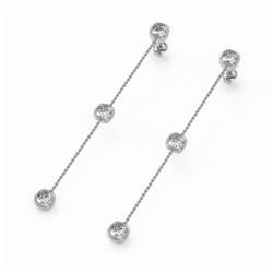4.5 ctw Cushion cut Diamond Station Earrings 18K White Gold