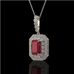 7.18 ctw Certified Ruby & Diamond Victorian Necklace 14K White Gold