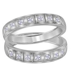 14kt White Gold His & Hers Round Diamond Matching Wedding Band Set 1/4 Cttw