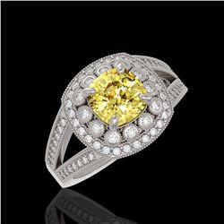 2.09 ctw Canary Citrine & Diamond Victorian Ring 14K White Gold