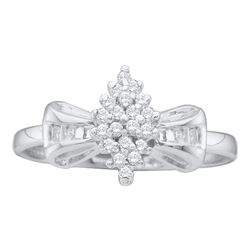 10kt White Gold Round Prong-set Diamond Oval Cluster Baguette Ring 1/10 Cttw