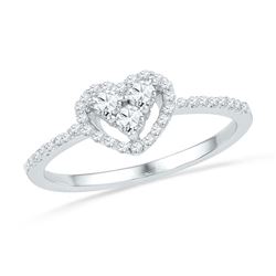 10kt White Gold Round Diamond Slender Framed Heart Cluster Ring 1/3 Cttw
