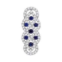 10kt White Gold Round Blue Sapphire Diamond Vertical Woven Fashion Pendant 1/2 Cttw