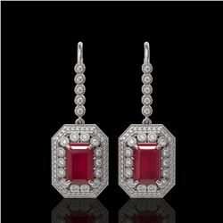 14.16 ctw Certified Ruby & Diamond Victorian Earrings 14K White Gold