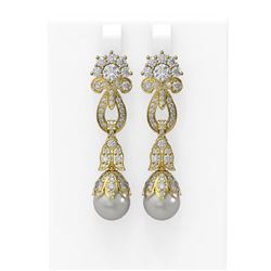 6.87 ctw Diamond and Pearl Earrings 18K Yellow Gold