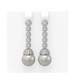 2.75 ctw Diamond and Pearl Earrings 18K White Gold