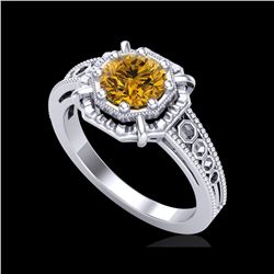 1 ctw Intense Fancy Yellow Diamond Art Deco Ring 18K White Gold