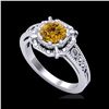 Image 1 : 1 ctw Intense Fancy Yellow Diamond Art Deco Ring 18K White Gold