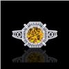 Image 2 : 1 ctw Intense Fancy Yellow Diamond Art Deco Ring 18K White Gold
