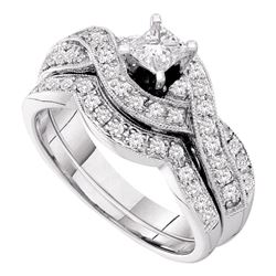 14kt White Gold Princess Diamond Twist Bridal Wedding Engagement Ring Band Set 3/4 Cttw