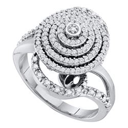 10kt White Gold Round Diamond Concentric Circle Layered Cluster Ring 1/2 Cttw