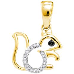 10kt Yellow Gold Round Diamond Squirrel Critter Pendant 1/20 Cttw