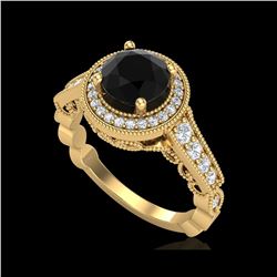 1.91 ctw Fancy Black Diamond Engagement Art Deco Ring 18K Yellow Gold