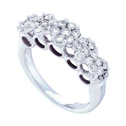 14kt White Gold Round Diamond Multi Flower Cluster Ring 1-1/2 Cttw