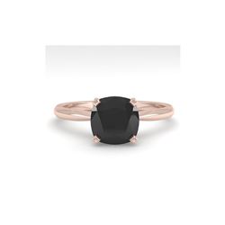 3.0 ctw Cushion Black Diamond Engagement Designer Ring 14K Rose Gold