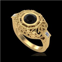 1.13 ctw Fancy Black Diamond Engagement Art Deco Ring 18K Yellow Gold