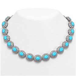 86.75 ctw Turquoise & Diamond Victorian Necklace 14K White Gold