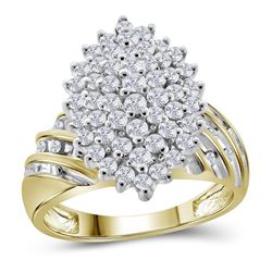 10kt Yellow Gold Round Diamond Oval Cluster Ring 1.00 Cttw