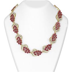 74.37 ctw Ruby & Diamond Necklace 18K Yellow Gold