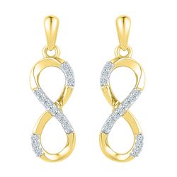 10k Yellow Gold Round Diamond Infinity Dangle Screwback Earrings 1/10 Cttw