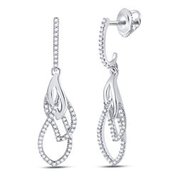 10kt White Gold Round Diamond Dangle Earrings 1/4 Cttw