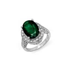 6.50 ctw Emerald & Diamond Ring 18K White Gold