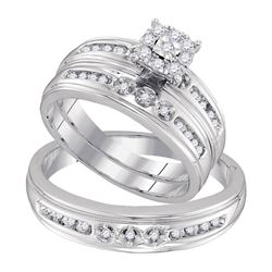 10kt White Gold His & Hers Round Diamond Solitaire Matching Bridal Wedding Ring Band Set 1/3 Cttw