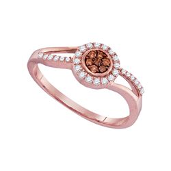 10kt Rose Gold Round Brown Diamond Flower Cluster Ring 1/4 Cttw