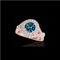 1.75 ctw SI Certified Fancy Blue Diamond Halo Ring 10K Rose Gold
