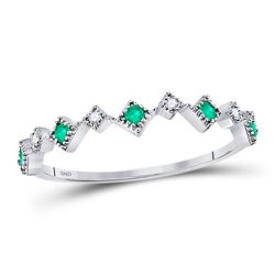 10kt White Gold Round Emerald Diamond Square Stackable Band Ring 1/5 Cttw