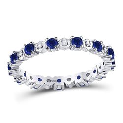 10kt White Gold Round Blue Sapphire Diamond Eternity Band Ring 1.00 Cttw