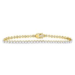 10kt Yellow Gold Mens Round Diamond Solitaire Link Tennis Bracelet 8.00 Cttw