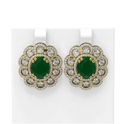 12.21 ctw Emerald & Diamond Earrings 18K Yellow Gold