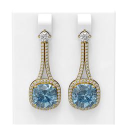9.88 ctw Aquamarine & Diamond Earrings 18K Yellow Gold