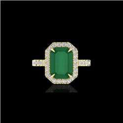 5.33 ctw Emerald And Micro Pave VS/SI Diamond Ring 18K Yellow Gold