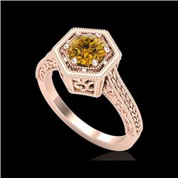 0.77 ctw Intense Fancy Yellow Diamond Art Deco Ring 18K Rose Gold