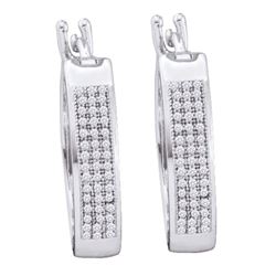 10kt White Gold Round Diamond Triple Row Hoop Earrings 1/4 Cttw