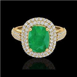 3.50 ctw Emerald & Micro Pave VS/SI Diamond Ring 18K Yellow Gold