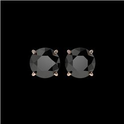 3 ctw Fancy Black Diamond Solitaire Stud Earrings 10K Rose Gold
