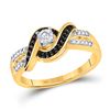 Image 1 : 10kt Yellow Gold Round Black Color Enhanced Diamond Solitaire Ring 1/5 Cttw