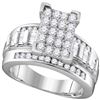Image 1 : 10kt White Gold Round Diamond Elevated Rectangle Cluster Bridal Wedding Engagement Ring 1.00 Cttw