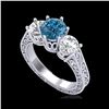 Image 1 : 2.01 ctw Fancy Intense Blue Diamond Art Deco Ring 18K White Gold