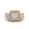 Image 2 : 3 ctw Princess VS/SI Diamond Art Deco 3 Stone Ring 18K Yellow Gold